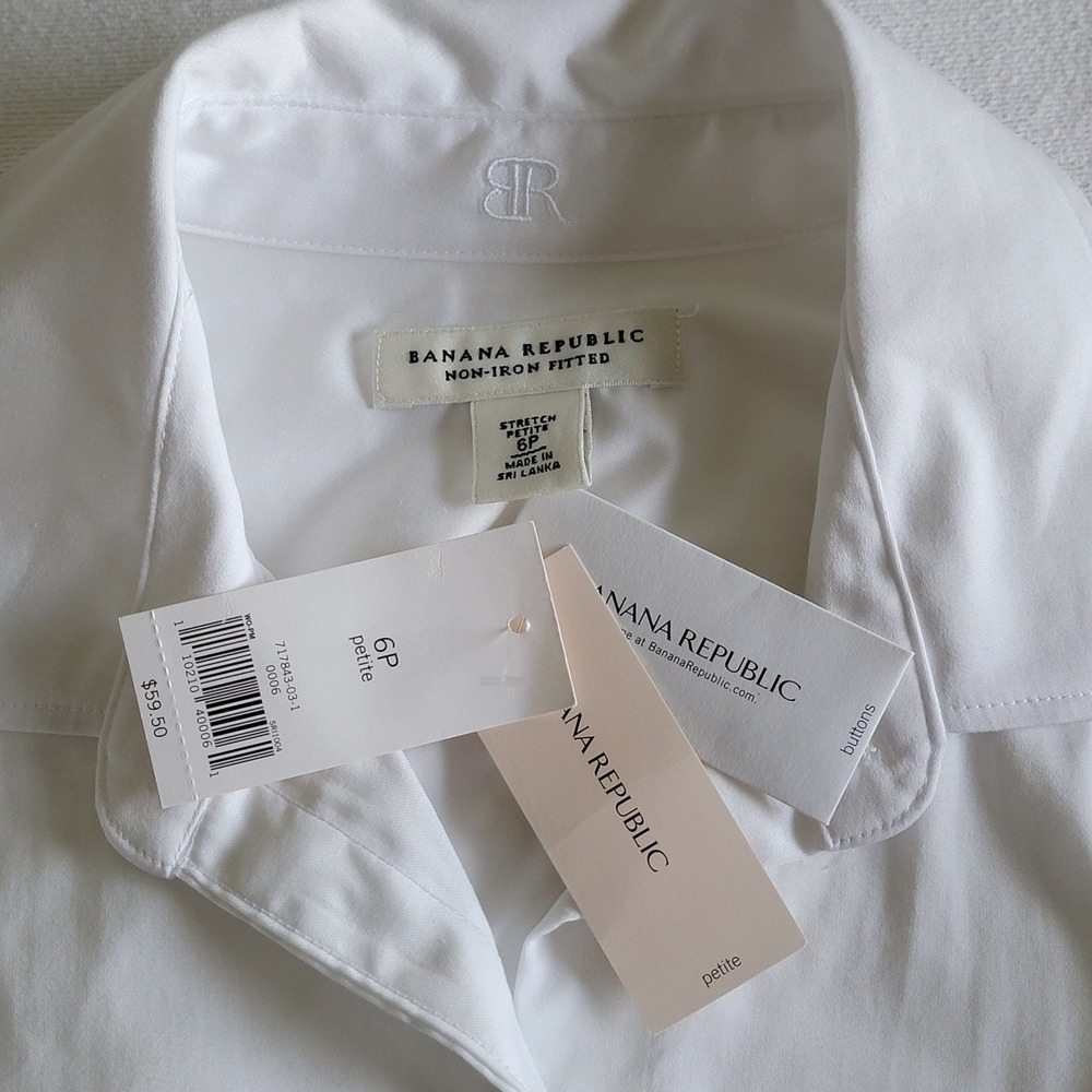 NWT Banana Republic Button Down Shirt White Women's 6P Preppy Tailored Office - Picture 6 of 12